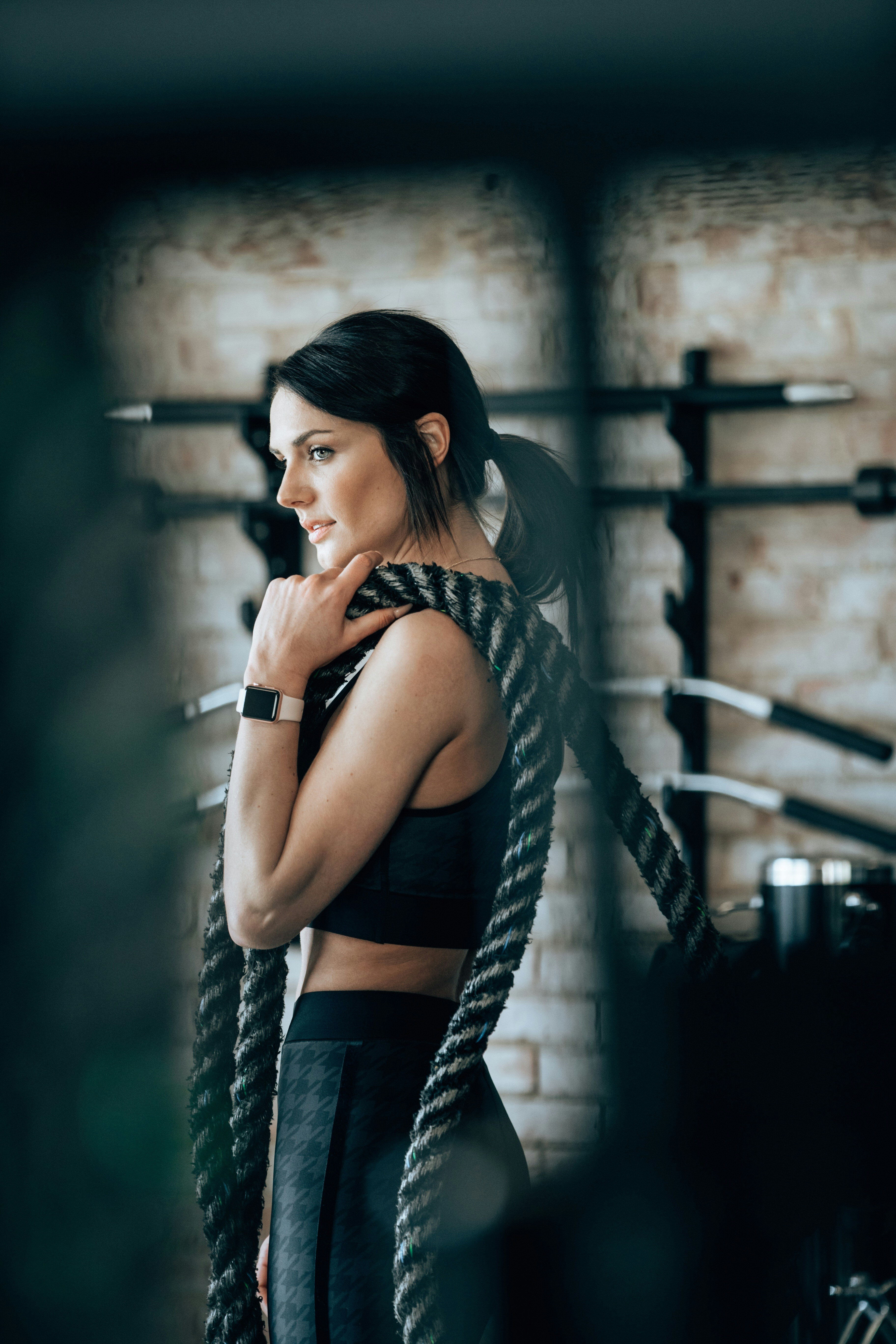 Athlete with battle ropes